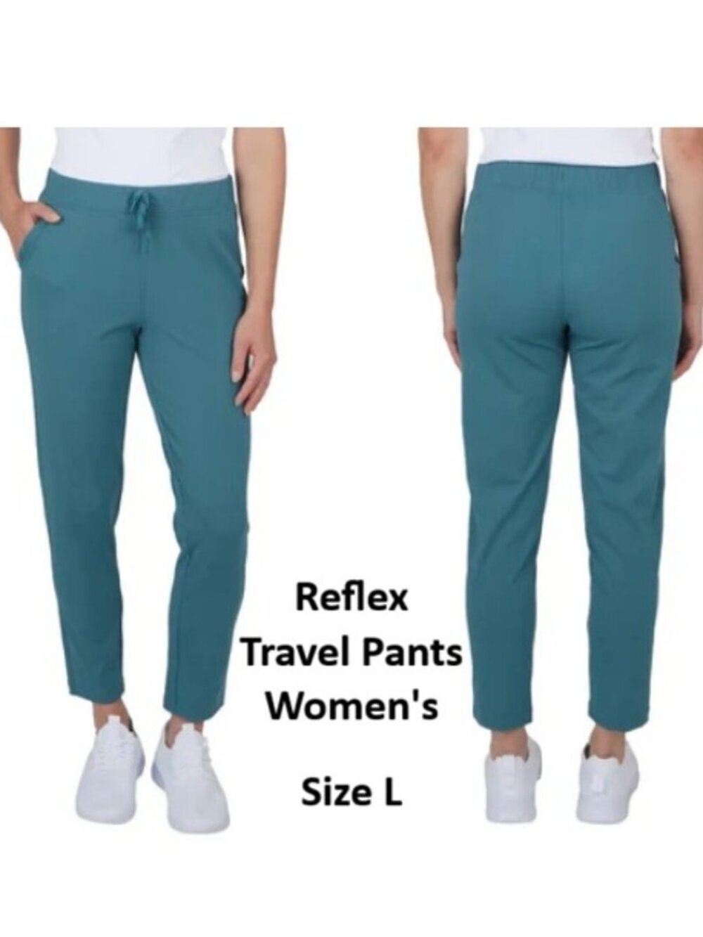 Reflex Women's Travel Jogger Pants L Blue Green Teal Lightweight Stretch Workout